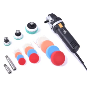 Kit pulidora EP803K con accesorios y pads de 1.2 a 3 pulgadas para detailing.